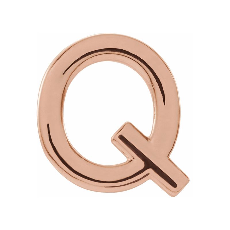 Single, 14k Rose Gold Initial Q Post Earring, 8 X 8mm
